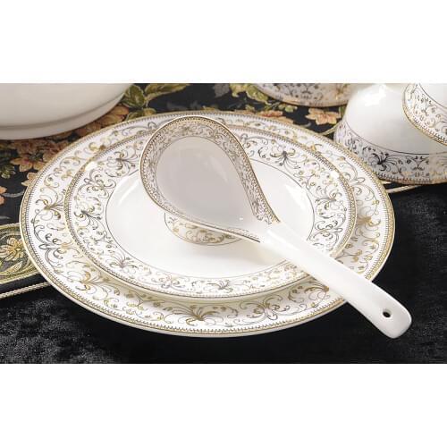 3pcs/lot, real bone china charger plates and spoon set, 8inch&10inch china bone plates, buffet dish, kitchen long handled spoon