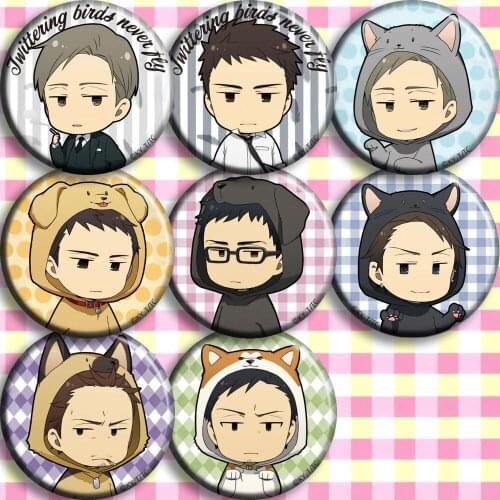 58mm 1pc BL Anime Twittering Birds Never Fly Yashiro Dohmeki Chikara Kageyama Badges Brooch Pins Kageyama Kanji Kuga