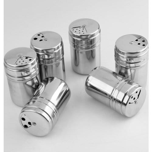 6Pcs Stainless Steel Salt Sugar Spice Pepper Shaker Seasoning Cans Bottles for Camping Trip Kitchen Outdoor Cooking BBQ Cookware