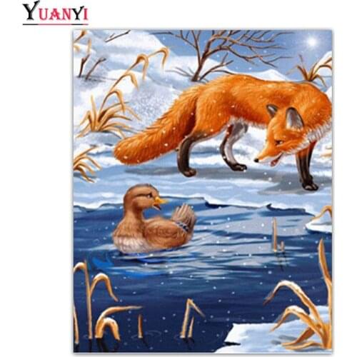 DIY 5D Diamond Mosaic Winter Fox Duck Full Square Diamond Painting Cross Stitch Animal Full Round Diamond Embroidery Decor Gift