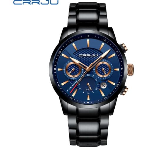 Men Watch 30M Waterproof Crrju Hot Full Steel Military Wrist Watches Chronograph Fashion Men Sports Watch Relogio Masculino