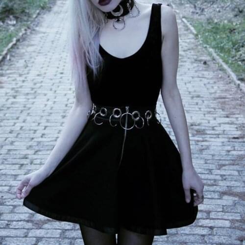 Black Cool Punk Women PU Patchwork Skirts 2020 Lolita Lady High Waist Eyelet Iron Ring Gothic Hipster Zipper Goth Pleated Skirt