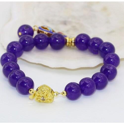 Cloisonne 10mm purple round beads strand purple jades natural stone chalcedony elegant women bracelets diy jewelry 7.5inch B2724