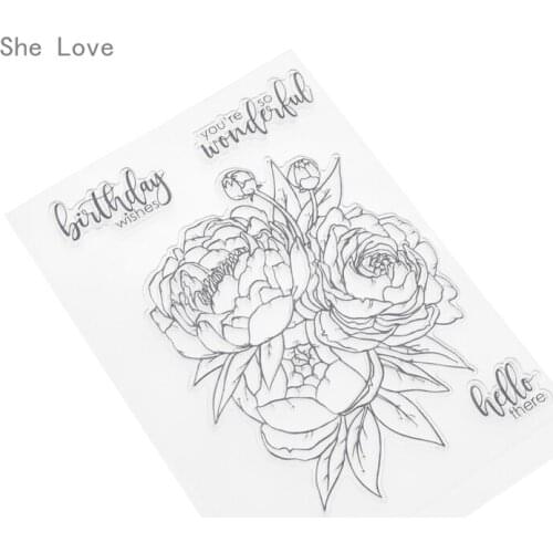 Chzimade Flower Happy Birthday Transparent Clear Stamp for DIY Scrapbooking Card Decorative Embossing Background Sheet