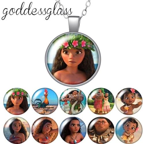 Disney Princess Moana Maui Tui Sina Round Glass glass cabochon silver plated/Crystal pendant necklace jewelry for Gift