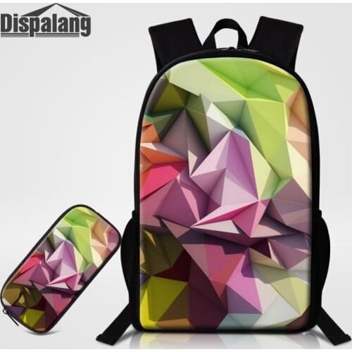 Dispalang Origami Pattern Kids School Bags with Pencil bag for Women Men Children Backpacks Geometry Book Bags and Pencil case