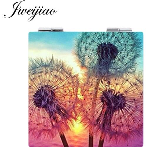 Youhaken Dandelion Pocket Mirror Mini Square shaped 1X/2X Magnifying Folding PU Leather espejo Makeup Mirrors hand mirror