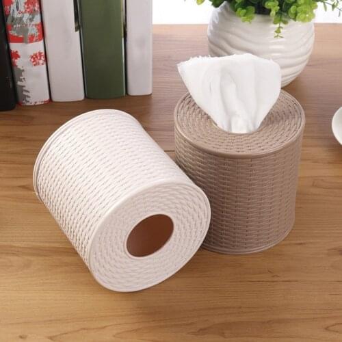 Classical Rattan Tissue box Chinese Style Paper Tube Tissue Paper Pumping Tray Paper Tube Rattan Round Napkin Paper Tube White