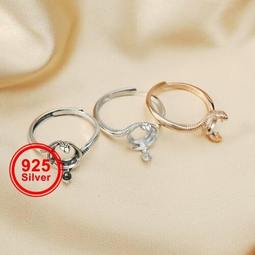 8-13MM 925 Sterling Silver Rose Gold Antiqued Silver Snake Ring Settings for Round Beads DIY Adjustable Bezel Ring 1210026
