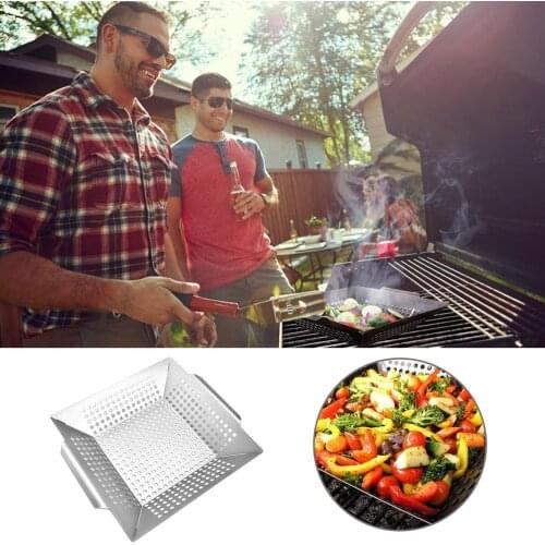 Large Grilling Basket For BBQ More Vegetables Meat Stainless Steel Grill Basket Barbecue Accessories Tray BBQ Kitchen Tools