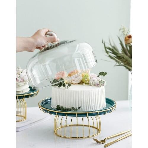 Nordic Wrought Iron, Cake Plate, Ceramic Plate, Transparent Glass Cover, Fruit Plate In Living Room, Dessert Table Display Stand