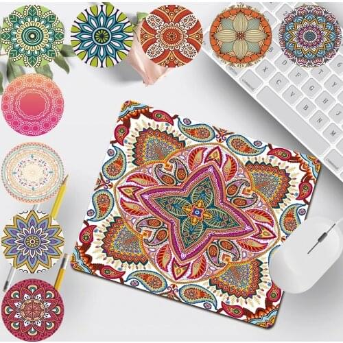 PU Leather Mouse Mat Waterproof Portable Home Office Computer Mouse Pad Small 25x21cm Mandala Pattern Series Gaming Mousepad