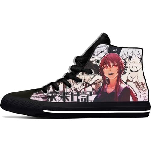 Anime Manga Future Diary Mirai Nikki Gasai Yuno Casual Cloth Shoes High Top Lightweight Breathable 3D Print Men Women Sneakers