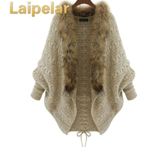 Laipelar Fashion Sweaters Women Europe Loose Short Top Batwing Sleeve All Match Knitted Cardigan Faux Fur Spring Autumn Sweater