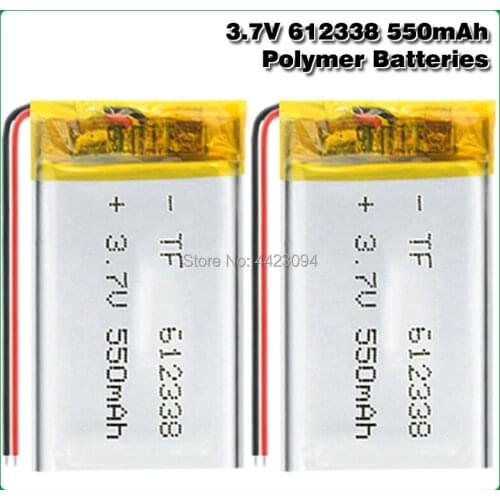 Lithium Polymer 3.7V 550mAh 612338 Li-Po Li ion Rechargeable Battery Lipo Cells for DVR GPS MP3 MP4 Cell Phone Speaker