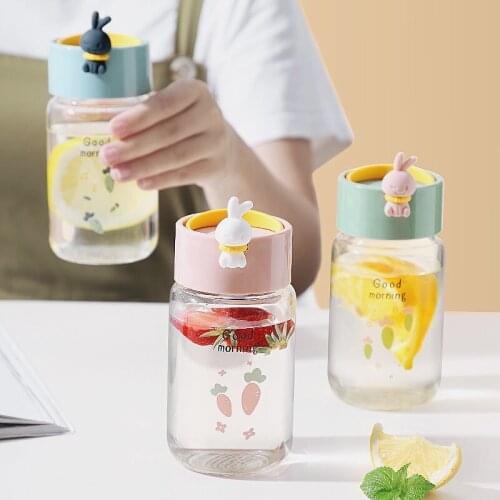 Cute Water Glass Transparent Glass Rabbit Creative Personality Portable Mini Water Cup Student Couple Outdoor Convenient