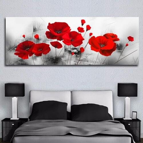 Fashion Flowers Poster Print Wall Art Canvas Painting Red Poppy Flower Picture on the Wall for Living Room Home Decor No Frame