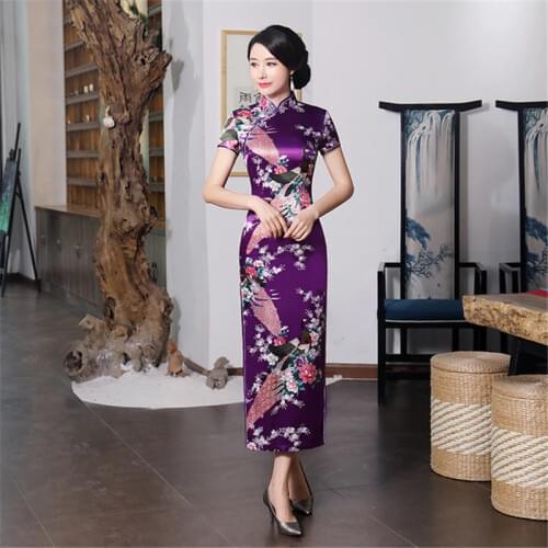 2020 new Ancient Chinese Traditional Dress Cheongsam Vintage Women Long Qipao Peacock Evening Split Party Gowns Sexy Vestidos