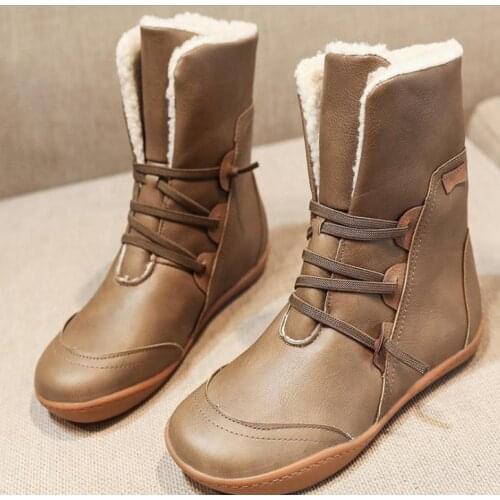 New Plus Size Short Boots Women Casual Cotton Boots Thick Lace Up Womens Shoes Chelsea Boots Leather Boots Flats Snow Boots