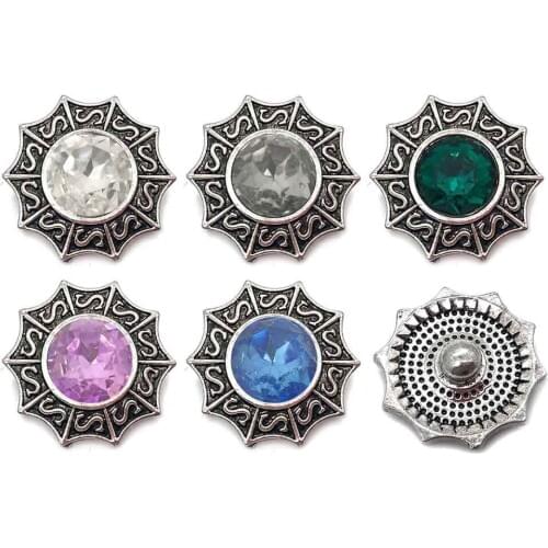 Wholesale w012 flower 18mm 20mm rhinestone metal button for snap button Bracelet Necklace Jewelry For Women Silver jewelry