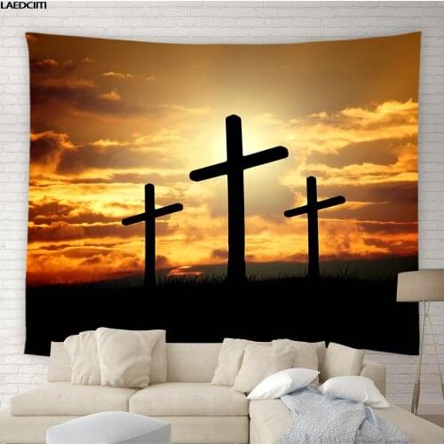 Cross Tapestry Sun Sunset Ocean Natural Scenery Background Wall Hanging Home Decor Living Room Bedroom Curtain Big Tablecloth