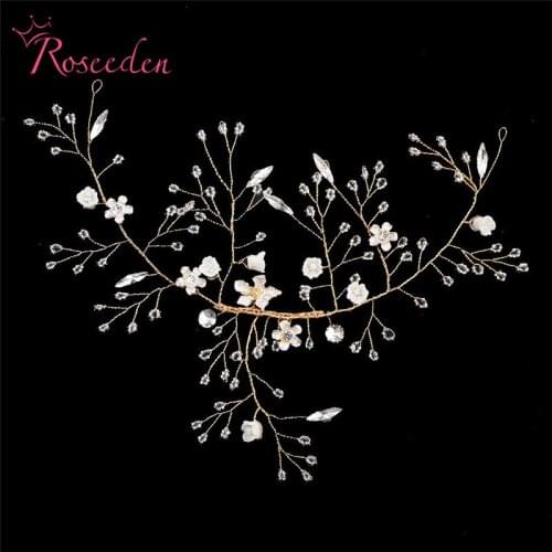 Gold Handmade Wedding Princess Girl Crystal Headbands Party Prom Bridesmaid Bridal Hair Vine Jewelry Accessory RE3342