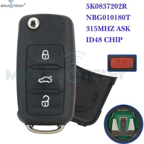 Remtekey Flip remote key 4 button 315mhz ASK ID48 5K0837202R for VW touareg tiguan jetta GTI golf 2014 keyless key NBG010180T