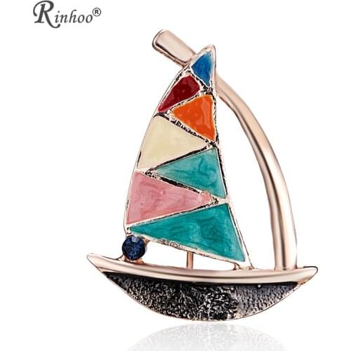 RINHOO Fashion Vintage Rhinestone Crystal Brooches Pins Colorful Sailboat Weddings Party Brooch Pin Women Men Jewelry