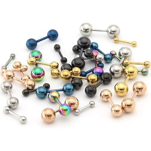 Fashion Men Women Dumbbell Barbell Earrings Color Gold Black Titanium Steel Round Barbell Studs Earrings Ear Piercing Jewelry