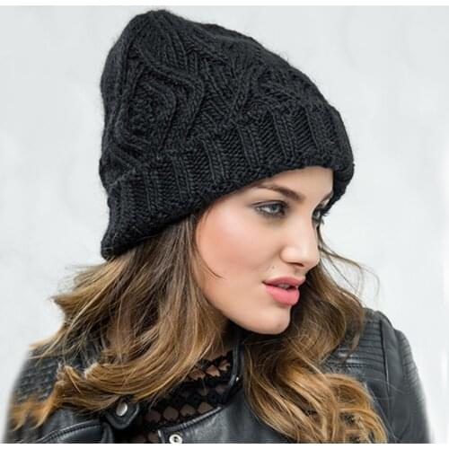 New Autumn Winter Hats For Women Geometric Wool knitted Hat Solid Color Handmade Beanie Caps gorros mujer invierno female bonnet