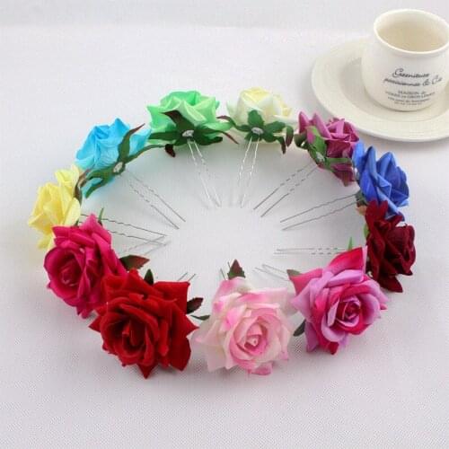 Bridal jewelry U-shaped hair fork velvet simulation rose flower hairpin wedding dress jewelry wedding accessories