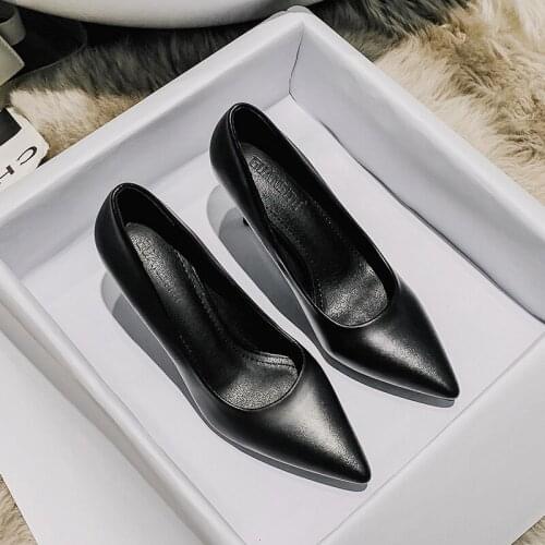 High-Heeled Shoes Womens Thin Heeled All-match Pointed-Toe Work Shoes Girls Stewardess Professional Sexy Work Shoes Women