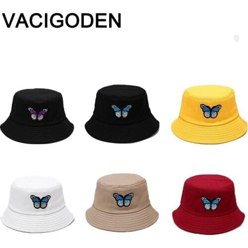 VACIGODEN Women Fashion Bucket Hat 3D Butterfly Embroidered Sunbonnet Fedoras Outdoor Chapeau Fisherman Caps De Pescado Gorros