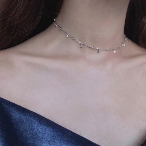 New 925 Sterling Silver Exquisite Bead Chain Round Choker Shiny Pendant For Women Wedding Gift Collares Fine Jewelry NK042