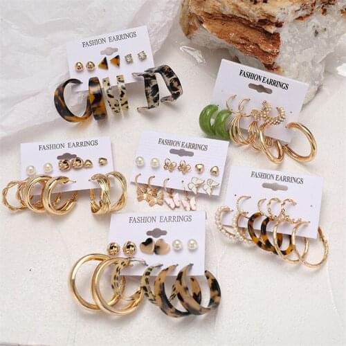 Pearl Earrings Set Big Simplicity Resin Earrings Butterfly Leopard Long Tassel Big Circle Earrings 2021 Jewelry Wedding Party