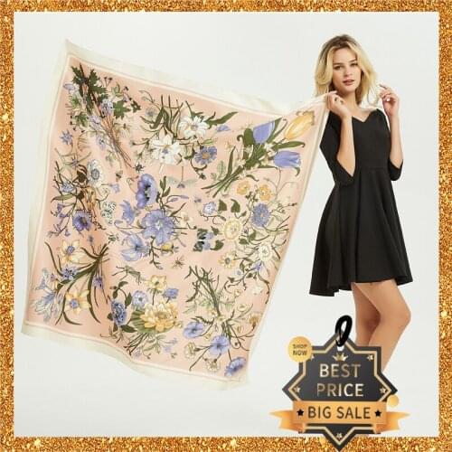 2020 New Print Women Big Scarf 130cm Square Pashmina Twill Silk Feeling Ladies Kerchief Luxury Scarves Hijab Fashion Shawl Wrap