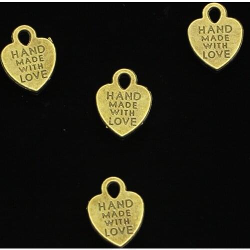 35pcs Antique bronze heart hand made with love Charms Pendants for Jewelry Making DIY Handmade Craft 15*12mm