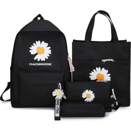 4Pcs/Set 2021 Daisy Canvas School Bags For Teenage Girls Women Backpacks Student Bookbag Youth Female Bagpack