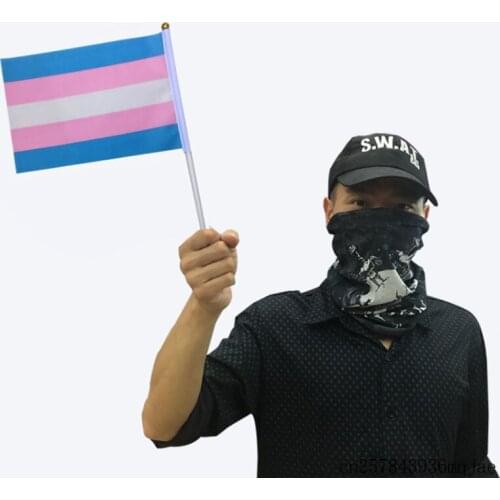 500pcs Gay Banner LGBT Flags with Plastic Flagpole Transgender Pride Flag Rainbow Gay Pride Flags Size 14*21cm