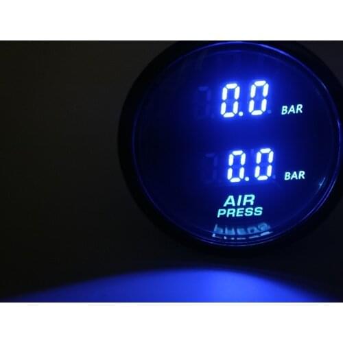 52mm Dual Air Pressure Gauge blue LED air suspension Air ride gauge with 2pieces 1/8NPT electrical sensors