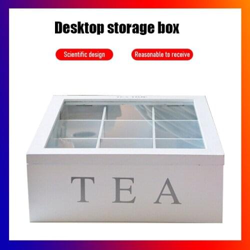 9-Compartments Wooden Tea Box Coffee Tea Bag Storage Holder Organizer Home Cabinets Tea Jewelry Earring Storage Box With Lid
