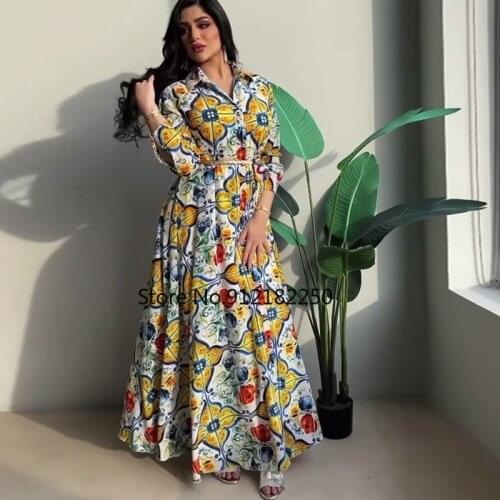 Caftan Marocain Muslim Modest Clothing Women Abaya Turkey Bangladesh Dresses Long Sleeve Robe Arabe Colorful Print Boho Dress