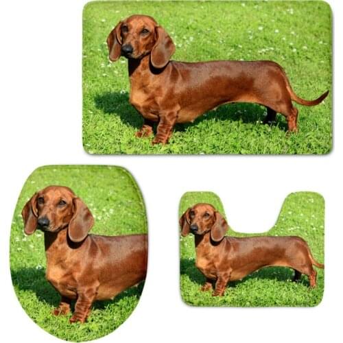 Lovely Dachshund 3D Pattern Overcoat Toilet Seat Cover Bathroom Decorative Comfortable Toilet Mat Washable Floor Rugs Carpets
