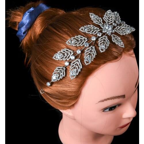 Crystal Hollow Out Maple Leaf Rhinestone/Zirconia Crowns Bridal Wedding Tiaras Diamante Headwear for Birthday Party
