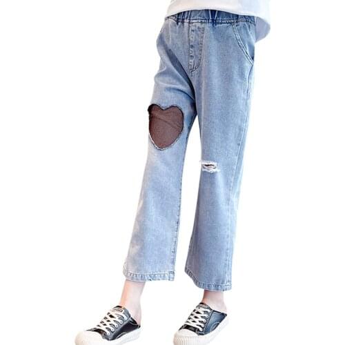 Girls Jeans Heart Pattern Kids Jeans For Girls 2021 Childrens Jeans Teenage Clothes For Girls 6 8 10 12 14