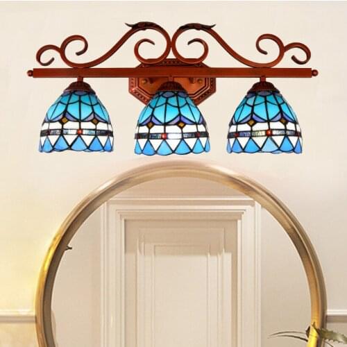 European Mediterranean tiffany stained glass bathroom lens headlight corridor bar restaurant three wall lamp
