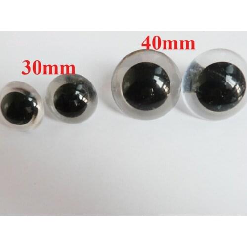30mm/40mm big size clear plastic safety toy eyes with white hard washer for plush animal accessories