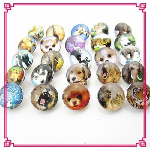 Hot selling 20pcs/lot 18mm random mix glass dog cat animals snap buttons for snap bangle bracelet charms for diy jewelry