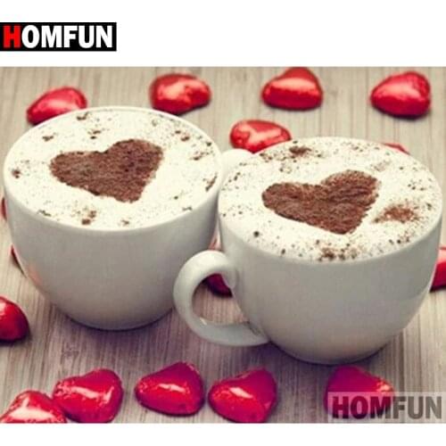 HOMFUN Art 5D Diy Diamond Painting "Coffee cup heart" Diamond Pictures Cross Stitch 3D Rhinestone Embroidery Decor A27190