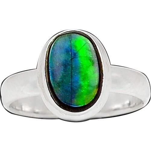 NiaoZaiFei YunZaiKan Genuine Ammolite Ring 925 Sterling Silver,USA Size :8, MHBAR3903
